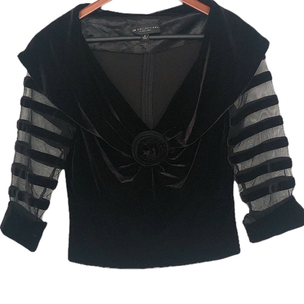 KM Collections by Mills Bell Black Velvet Women’s Top Sz 8